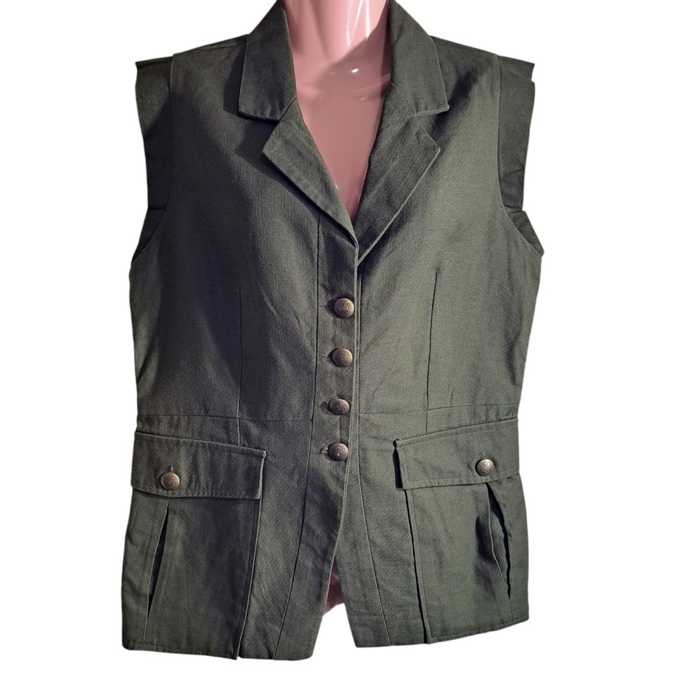 Apostrophe Women's Vest Olive Green Size M Buttons, Pockets, Beautiful